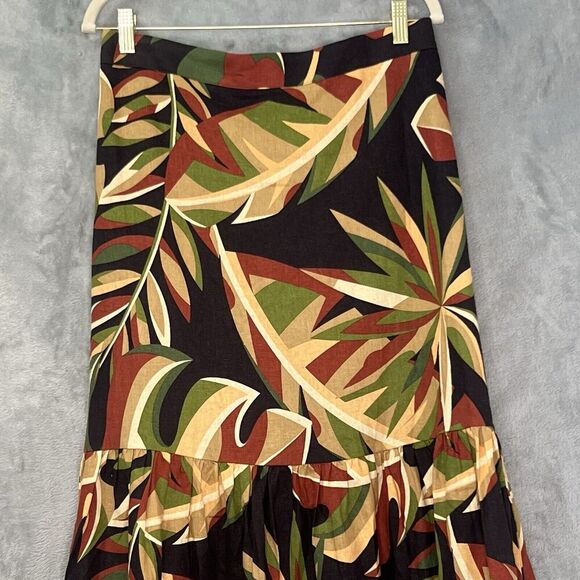 HOUSE of HARLOW 1960 Linen Blend Tropical Print Tiered Midi Skirt Sz M - Picture 4 of 12